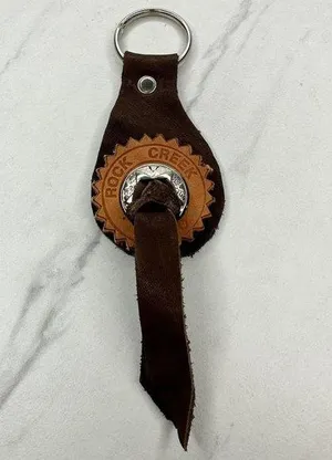 Soft Brown Leather Fringe Western Concho Rock Creek Idaho Boho Keychain Keyring thumbnail 1