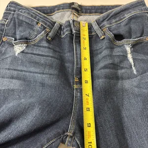 Just Black Jeans Women‎ Size 30 Dark Wash Distressed Denim Flare Pants Made USA thumbnail 4