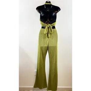 Peppermayo Wrap Tie Crop Bra Top and High Rise Flare Pants Matching Set Green 6 thumbnail 6
