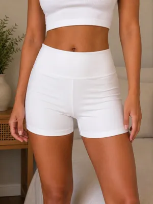 SHEIN White High Waisted Biker Shorts | Size Medium thumbnail 1