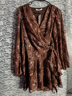 Abercrombie and Fitch Brown Floral Paisley Side Tie Mini Dress NWT Size XS thumbnail 3