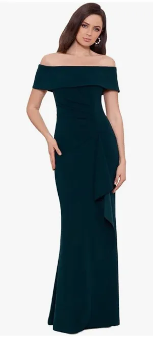 Xscape Women's Long Scuba Crepe Off-The-Shoulder Dress 3008X Size 4 Ruffle thumbnail 1