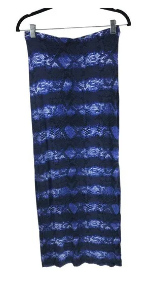 Michael Michael Kors Blue Snakeskin Print Maxi Skirt XS Rayon Blend Side Slits thumbnail 1