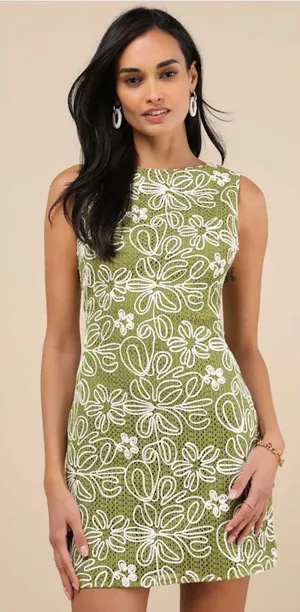 Lulus Fenicia Green Abstract Floral Embroidered Mini Dress thumbnail 1