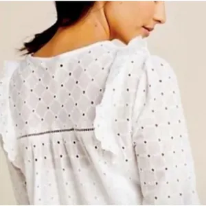 Anthropologie White Eyelet V Neck Mini Dress Tassels Sz 0 NEW thumbnail 13