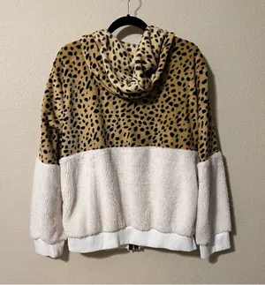 Leopard and White Sherpa Fur Zip Up Hoodie Jacket thumbnail 7