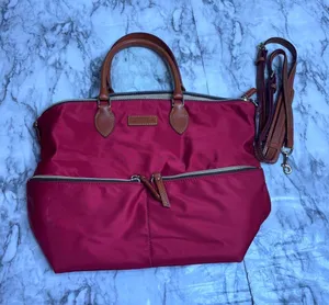 Dooney & Bourke Red Tote bag purse Brown Leather Trim Strap Classic thumbnail 1