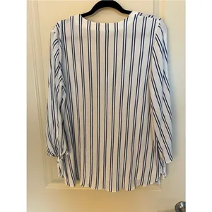 Michael Kors White and Navy Vertical Stripe V-Neck Tunic Women's Sz Large thumbnail 6