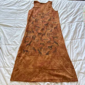 Vintage National Wildlife Federation Safari Animal Print Maxi Dress Rust Cotton thumbnail 9