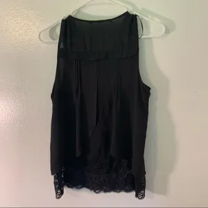 Zara Women's Size XS Sleeveless Blouse Black‎ V-Neck Lace Underlay Cape Back thumbnail 6