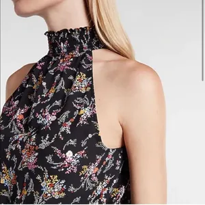 Express high mock neck smocked black ditsy floral midi dress size medium thumbnail 2