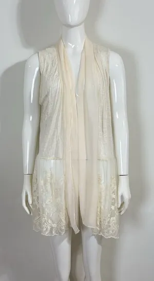 Long Vest Duster Women L Ivory Ethereal Boho Cottagecore Festival Layering NWT thumbnail 1