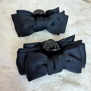 Black Bow Hair Claw Clip 2 Piece Set - Classic Satin Style thumbnail 1