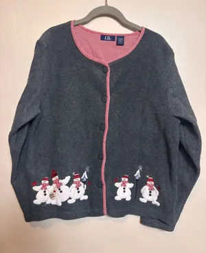CB Casual Christopher Banks Women’s Cardigan Button Up Fleece Snowman Bird thumbnail 1