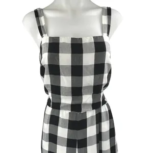 Ann Taylor LOFT Black White Gingham Check Sleeveless Cropped Jumpsuit Size M thumbnail 3