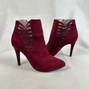 Kelly Katie Burgundy‎ Suede Cutout Stiletto Heel Ankle Boots Womens 6.5 Party thumbnail 10