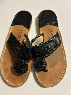 Palm Beach Sandals Black Leather Woven Thong Sandals thumbnail 1