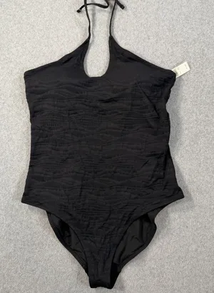 Aerie Women's XL Black Textured Halter One Piece Swimsuit Full Coverage New thumbnail 1
