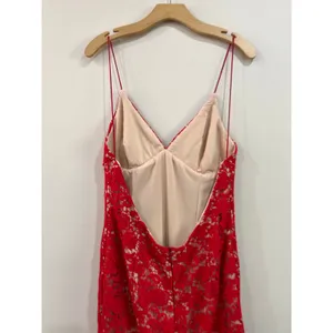 JARLO Red Lace Nude Underlay Low Back Maxi‎ Dress Size UK 14 = US 10 thumbnail 9