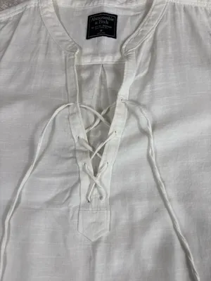 Abercrombie & Fitch White 100% Cotton Lace Up Peasant Blouse Size M thumbnail 4