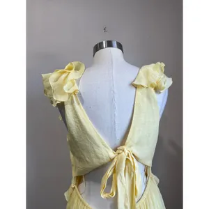 Francesca's Mi Ami Yellow Ruffle Dress Cottagecore Romantic Summer‎ Size L thumbnail 6
