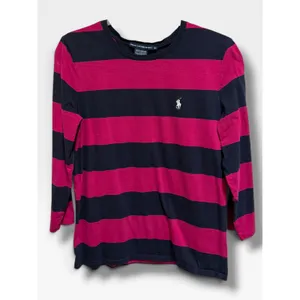 Ralph Lauren Sport Pink Navy Stripe 3/4 Sleeve Cotton Tee Pony Logo L thumbnail 3