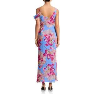 Aqua Floral Satin Burnout Sleeveless V-Neck Maxi Dress Blue Multi Large thumbnail 3