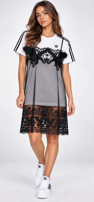 adidas x Dry Clean Only Bangkok Black Lace T-Shirt Dress Rare S thumbnail 1