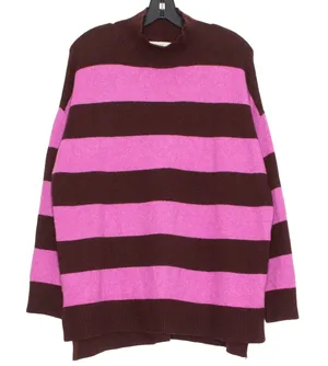 Loft Oversize Sweater Mock Neck Striped Brown Pink Large Cozy Slouchy Preppy thumbnail 1