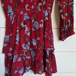 Yumi Kim Red Floral Ruffle Tiered Mini Dress Long Sleeve Smocked Waist Size‎ S thumbnail 9