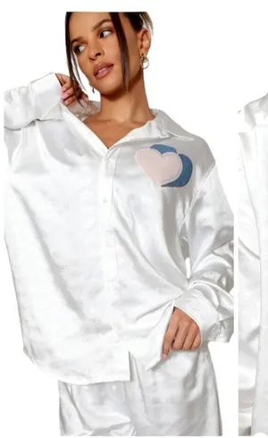 Boys Lie Shirt Women Medium White Satin Collared Button Down Bridezilla Top NWOT thumbnail 1