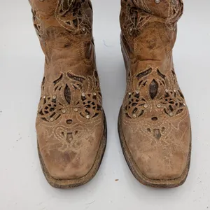 Seven Stars Womens Distressed Leather Cutout Crystal Studded Western Boots 8.5 thumbnail 3