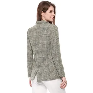 New! Allegra K Women's Plaid Blazer One Button Lapel Neck‎ Jacket thumbnail 3