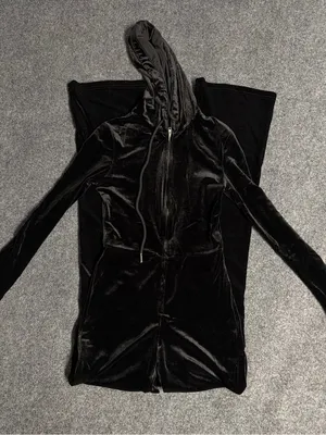 Adika Black Velour Zip Hoodie Jumpsuit thumbnail 1
