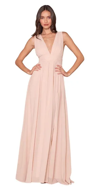 Lulus Heavenly Hues Blush Pink Chiffon Pleated Maxi Dress size Medium NWT thumbnail 1