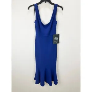 Lulus Moment Maker Cobalt Blue Square Neck Trumpet Midi Dress Cocktail Small NWT thumbnail 6