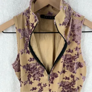 GUIHUA Floral Burnout Velvet Half Zip Mock Neck‎ Sleeveless Top Fairy Feminine thumbnail 9