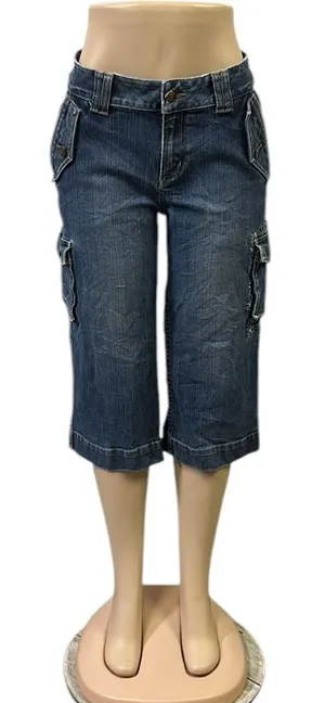 Bob Timberlake Denim Embroidered Wide Leg Cargo Denim Capri Blue Jeans Womens 10 thumbnail 1
