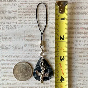 Handmade aesthetic fairy goth style moon angel cherub guitar pick phone strap/bag charm/keychain/display👼🖤 thumbnail 5