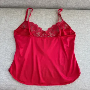 80s Vintage Maidenform Cami Slip Red Lace Trim Lingerie Coquette Glam Romantic thumbnail 2