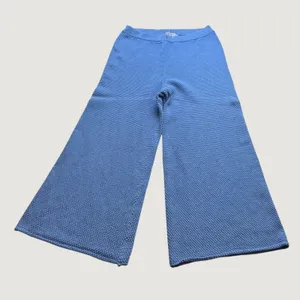 Free People FP Beach Blue Knit Wide Leg Pants XL Textured Cotton Cropped Pants thumbnail 2