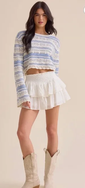 Altar'd State Women's Carrie Tiered‎ Mini Skirt White Sz L thumbnail 1