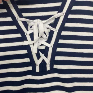 Madewell Top Womens Small‎ Blue White Lace Up Long-Sleeve Tee Stripe Navy NV911 thumbnail 3