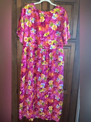 🌸Vintage Sita Floral Maxi Dress 100% Rayon Tropical Button Down Pockets Size L thumbnail 3