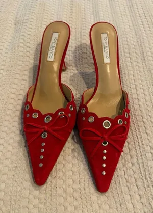 Tony Bianco Red Suede Shae Mules Size 8.5 thumbnail 1