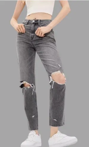 American Eagle Gray Distressed Mom Jeans Size 4 thumbnail 1