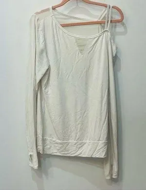 pure barre white one sleeve white active shirt sz Medium thumbnail 1
