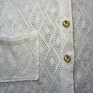 VTG White Crochet Button Up‎ Beach Cover Up Top Anchor Gold Buttons L-XL Resort thumbnail 8