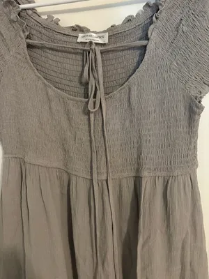 Grey Ruffled Short Sleeve Smocked Bodice Dress thumbnail 3