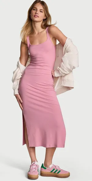 Victoria Secrets Pink ALL-DAY SOFT RIB BODYCON MIDI DRESS thumbnail 1